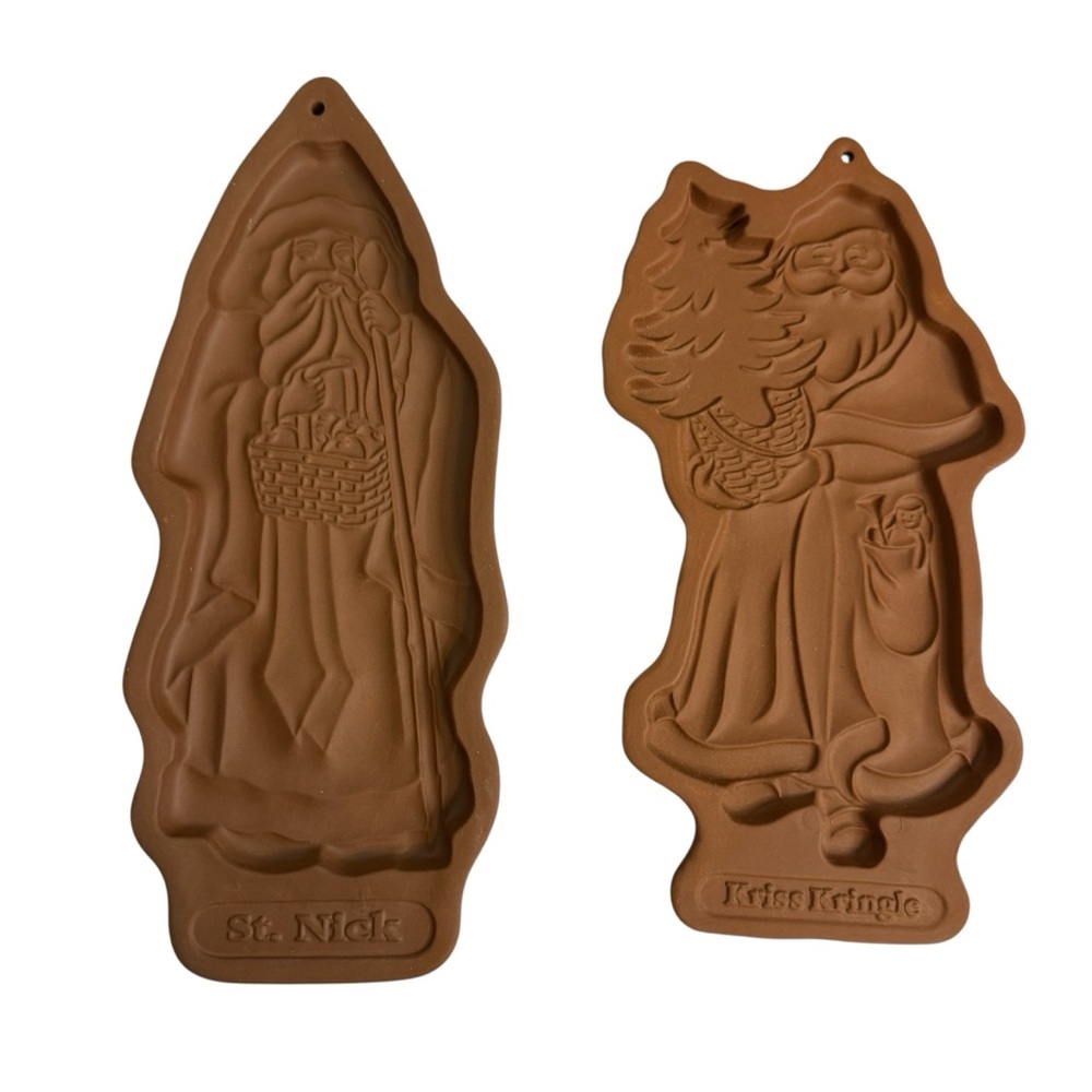 Longaberger Pottery Vintage Christmas Cookie Molds St Nick Kriss Kringle Set